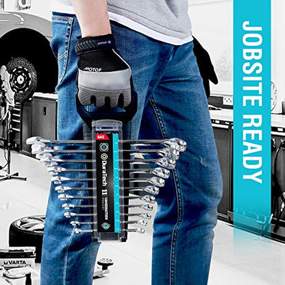 DURATECH Combination Wrench Set, SAE & Metric, 22-piece, 1/4-7/8" & 8-19mm | CR-V Steel, Organized in Wrench Holder - size: Metric&SAE (8 to 19mm & 1/4" to 7/8")