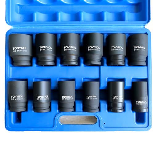 TONYNOL 3/4 Inch Drive Deep Impact Socket Set,6-Point,Metric (24mm to 41mm),12 Pcs,Cr-Mo,Heavy Duty Impact Socket Set,With a Storage Case - size: 3/4" Drive 12-Piece (15/16" to 1-5/8")