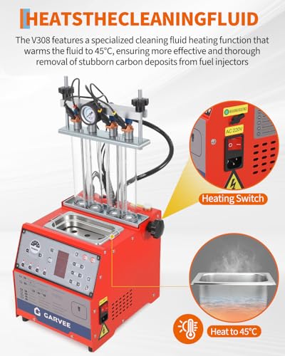 Garvee Fuel Injector Cleaner Tester 4-Cylinder 11 Test Modes 12V, Ultrasonic GDI Injector Cleaning Machine, 0-10 bar, Pulse Width (0.1-25ms), Resistance Test, Digital Display, Supports GDI Injectors - size: 4-Cylinder Model， 2-in-1