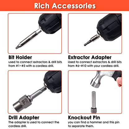 39-Piece Damaged Screw Extractor Set with 3/8" Drive Bolt Extractor Kit | for Damaged, Rusted, Rounded-Off, Stripped Fasteners, 2-21mm, Cr-Mo Steel & HSS 6542, Reverse Spiral Flute, Storage Case