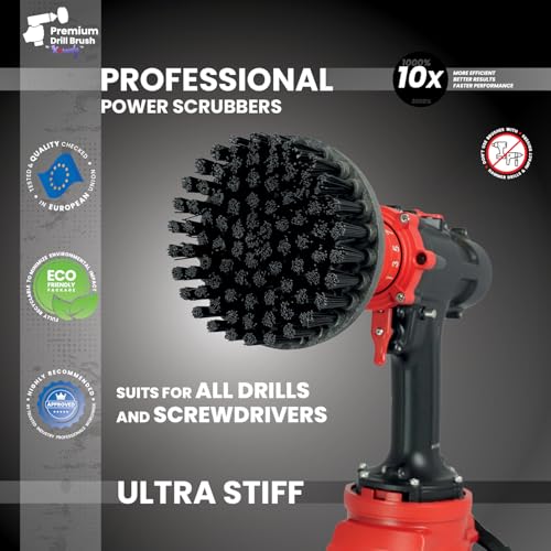 Premium Drill Brush Professional – Ultra-Stiff 5 in Black | Scratch-Free Heavy-Duty Cleaning Brush for Concrete, Brick, Stone, Metal, Masonry, Garage, BBQ Grills, Rust and Construction Tools - color: Black