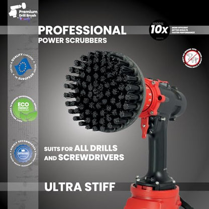 Premium Drill Brush Professional – Ultra-Stiff 5 in Black Set of 3 | Scratch-Free Heavy-Duty Cleaning Brush for Concrete, Brick, Stone, Metal, Garage, BBQ Grills, Rust and Construction Tools - color: Black