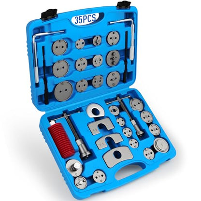 DISEN 35PCS Disc Brake Caliper Tool Kit, 24 Adapters Brake Piston Compressor & Wind Back Tool Set for Brake Pad Replacement, Heavy Duty Caliper Compression Tool Fits Most Vehicles - style: 35PCS