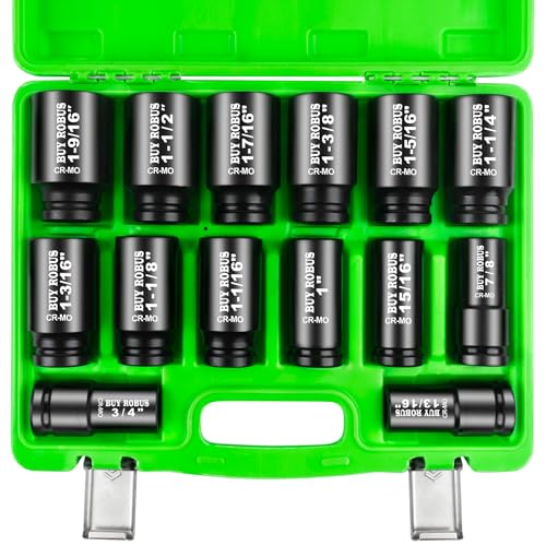 3/4 inch Drive Impact Socket Set, 14 Piece Heavy Duty CR-MO Deep and Jumbo Sockets 6 Point Design, SAE 3/4" to 1-9/16", for Large Vehicle and Apparatus Maintenance - size: 14-Piece 3/4" SAE Impact Socket Set