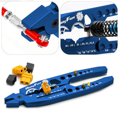 Metal Shock Absorber Pliers Rod Ball Clamp & Ball Joint Wrench Multi-Function RC Tool Combo Set for 1/8 1/10 RC Car, Blue
