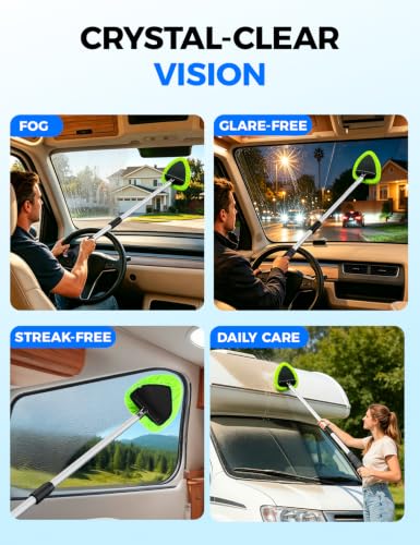 XINDELL 29-inch Windshield Cleaner Tool – Car Interior Window Cleaning Kit with Extended Long Handle & 4 Microfiber Pads, Auto Wiper Windshield Brush for Car, Trucks, SUVs, RVs & Home - size: 29in