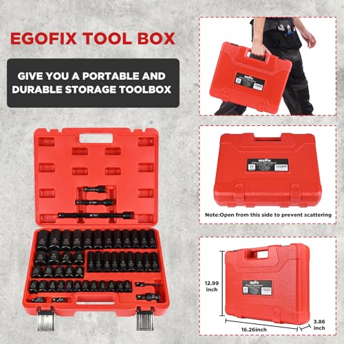 1/2" Drive Impact Socket Set 49 Piece, Standard and Deep Metric Socket (9-25mm, 27, 30, 32mm), Includes Extension Bars, Universal Joint and Adapter, 6 Point Design,Cr-V steel - style: 1/2-49PCS