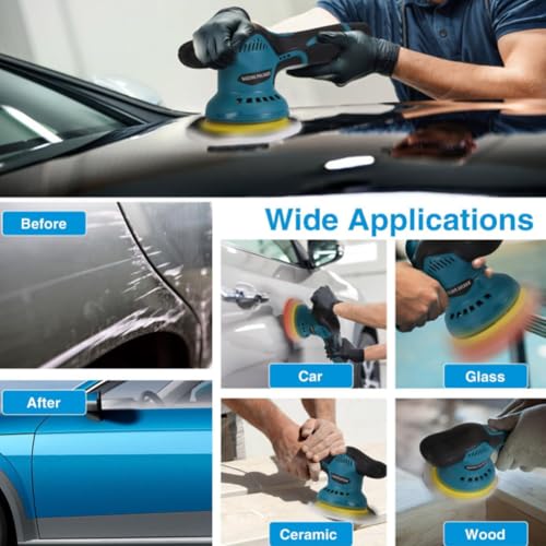 Cordless Car Buffer Polisher Kit , Portable Dual Action Polisher for Car Detailing Waxing Polishing Scratch Removing Scratch Removing