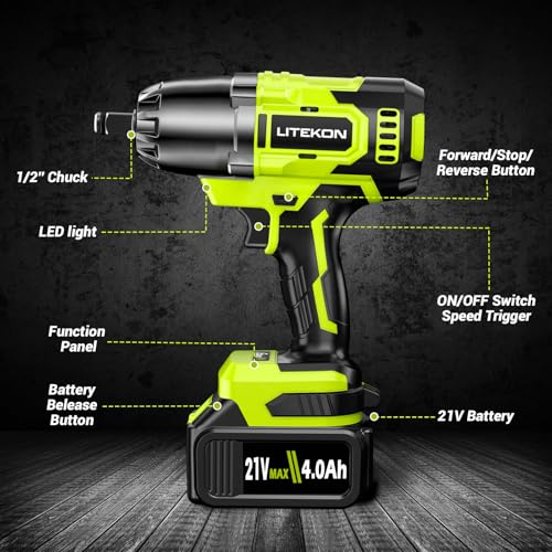 Cordless Impact Wrench 1/2 Inch, 480Ft-lbs (650N.m) Brushless High Power Impact Wrench Tool with 2x4000mAh Battery, 2500RPM High Torque Impact Gun, 7 Sockets for Home Car/Truck RV/Mower -2025 Upgraded
