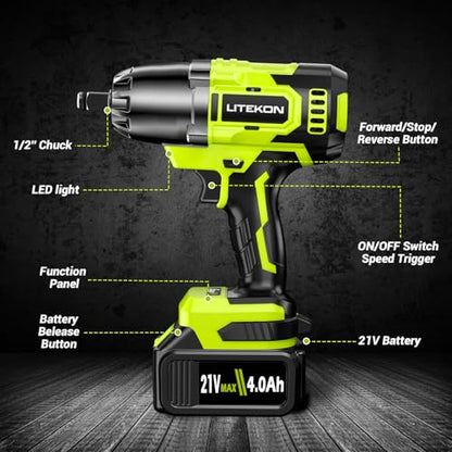 Cordless Impact Wrench 1/2 Inch, 480Ft-lbs (650N.m) Brushless High Power Impact Wrench Tool with 2x4000mAh Battery, 2500RPM High Torque Impact Gun, 7 Sockets for Home Car/Truck RV/Mower -2025 Upgraded