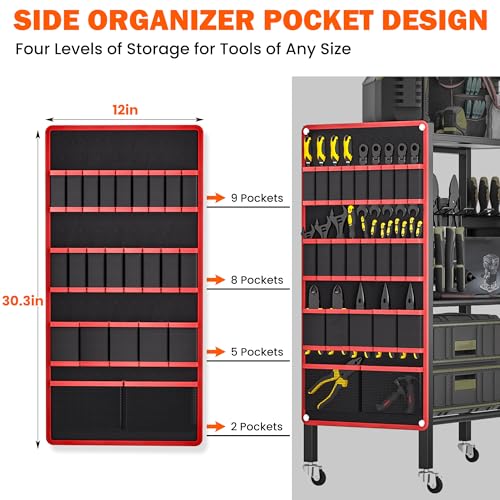 Ultrawall Power Tool Organizer Cart, 4-Tier Rolling Tool Storage Stand with Wheels, Garage Floor Tool Holder with Side Storage Pockets, Gift for Men