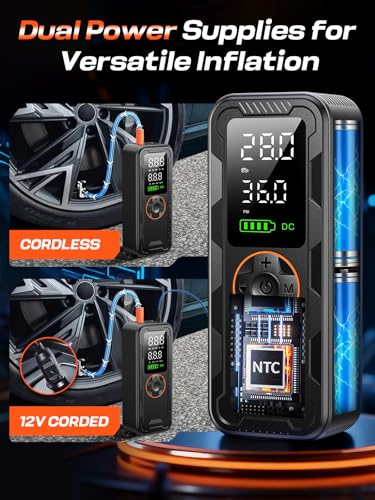 Tire Inflator Portable Air Compressor, 150PSI Electric Air Pump with Digital Pressure Gauge, Fast Inflation, Auto Shut-Off, 12V LED Light, Compact&Cordless Quick Inflation for Car, Motor, Bikes, Balls