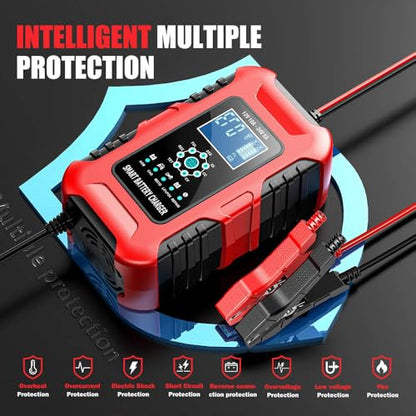 Car Battery Charger, 0-10A Pulse Repair Charger, 12V 24V Smart Fully Automatic Trickle Charger, LiFePO4 Lead Acid Automotive Battery Maintainer Desulfator for Car Truck Motorcycle Lawn Mower ATV Boat - color: 3) -10Amp/12V 24V