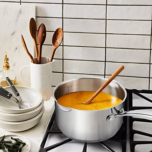Rorence Stainless Steel Sauce pan: Saucepan with Pour Spouts, Capsule Bottom & Tempered Glass Lid - 2.5 Quart - size: 2.5 Quart
