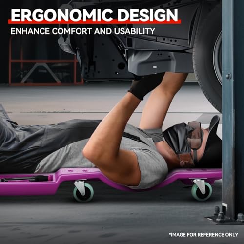 Auto Dynasty 47 Inches Mechanic Creeper, Automotive Garage Repair Low Profile Under Car Rolling Creeper with Padded Headrest, Plastic, Purple - color: Purple