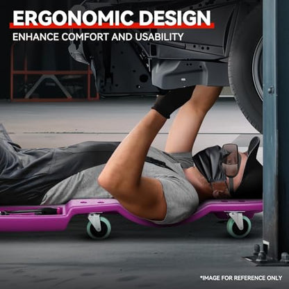 Auto Dynasty 47 Inches Mechanic Creeper, Automotive Garage Repair Low Profile Under Car Rolling Creeper with Padded Headrest, Plastic, Purple - color: Purple