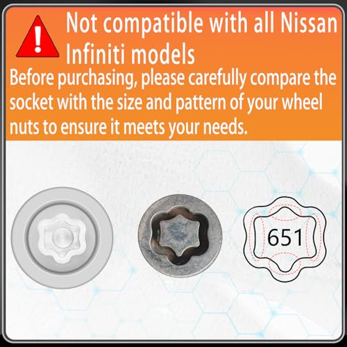 651 Wheel Locking Nut Key for Nissan Infiniti, 21mm Lock Bolt Inner Dia Wheel Anti-Theft Lug Nut Hand Repair Removal Tool - size: socket 651