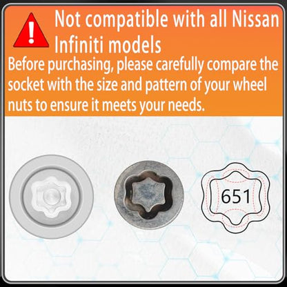 651 Wheel Locking Nut Key for Nissan Infiniti, ID 21mm Lug Socket | Wheel Lock Nut Socket Adapter, Anti-Theft Lug Nut Removal Tool, Anti-Theft Screw Remover, Repair Tool, Tyre Fitting, garage - size: socket 651