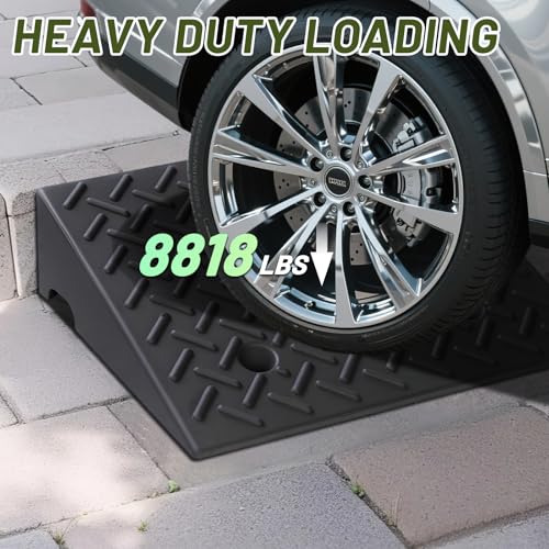 2 Pack Rubber Curb Ramps for Driveway, 5" Height, Heavy Duty 4 Ton (8818 lbs) Capacity, for Lawn Mower, Wheelchair, Motorcycle, Car, Loading Dock & Threshold - size: 5" Rise