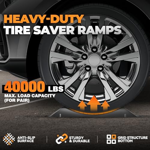 Auto Dynasty Tire Saver Ramps with Interlock Anti-Slip Design, Car Tire Wheel Chock for Tire Prevention and Vehicle Storage, 80,000 Pounds Load Capacity, Easy to Carry, Pack of 4