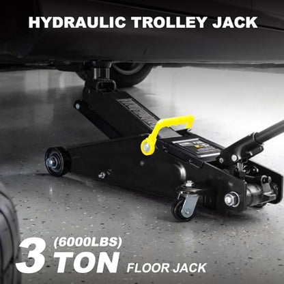 Torin A94117B BlackJack Hydraulic Trolley Service/Floor Jack with Extra Saddle (Fits: SUVs and Extended Height Trucks): 3 Ton (6,000 lb) Capacity, Black - size: 3 Ton (6,000 LBs)