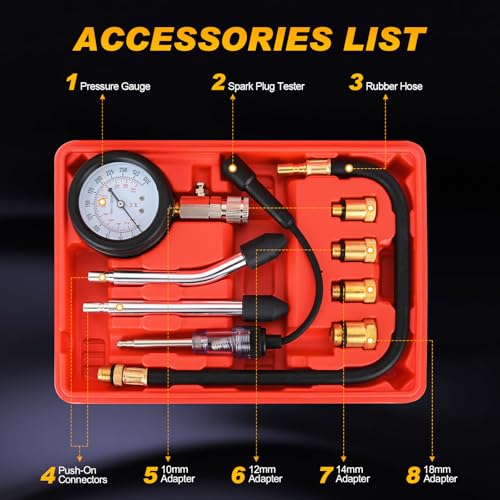 Nilight Compression Tester with Spark Plug Tester, 9PCS Petrol Gas Engine Cylinder Pressure Gauge 0-300 PSI Automotive Tool Set for Cars Trucks Motorcycles - color: 9pcs