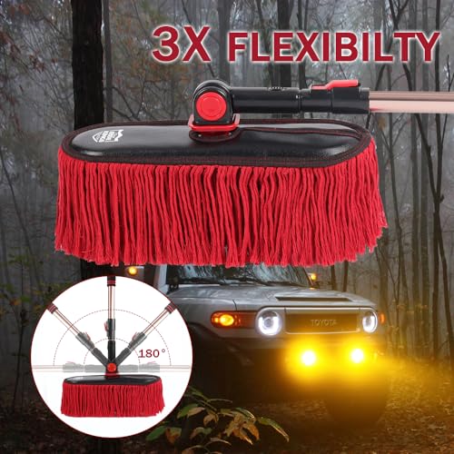 Extendable Exterior Car Duster - Wax Cotton | Scratch-free pollen removal. Bag & box included. Do not wash; dirt absorption improves over time. Ideal for auto, RV, SUV. - color: Dark Red
