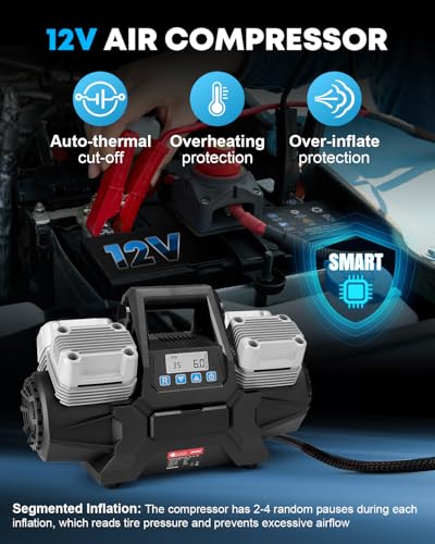 Kohree 12V Four Cylinder Fast Air Compressor with Digital Display Panel | Heavy Duty 14.13 CFM Tire Inflator Tire Pump for Offroad Truck RV 4x4 Vehicle, Max 150 PSI