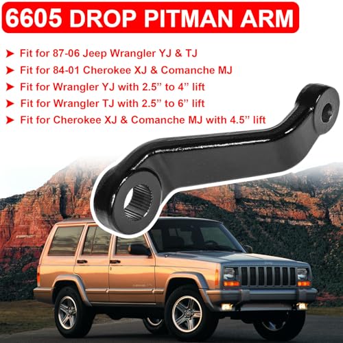 Replace for 6605 Drop Pitman Arm, Fit for 87-06 Jeep Wrangler YJ & TJ, for 84-01 Jeep Cherokee XJ & Comanche MJ, for Jeep Power Steering