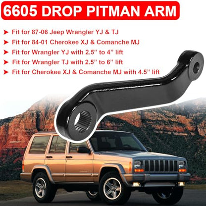 Replace for 6605 Drop Pitman Arm, Fit for 87-06 Jeep Wrangler YJ & TJ, for 84-01 Jeep Cherokee XJ & Comanche MJ, for Jeep Power Steering