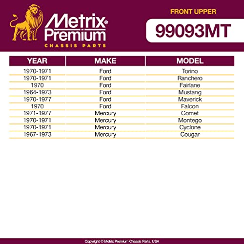 Metrix Premium Chassis Parts - 2 PC Front Upper Ball Joint Kit Fits 1970-1971 Ford Torino, 1970-1971 Ford Ranchero, 1967-1973 Mercury Cougar K8142, Made in Europe
