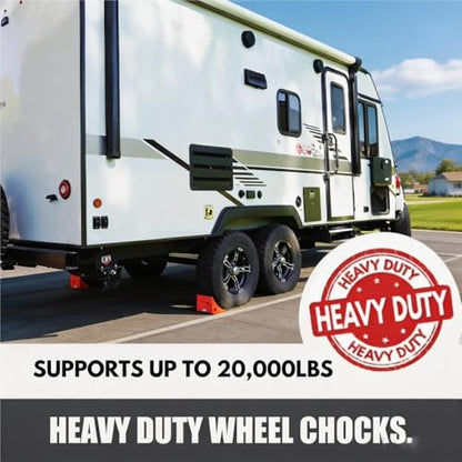 Heavy Duty Rubber Wheel Chocks (2 Pack) - Non-Slip Solid Tire Stoppers for Boat Trailer, RV, Truck, Camper - Yellow, Pre-Drilled Hole & Grab Handle(Red) - color: Red