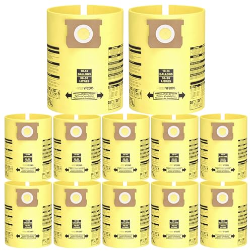 10PCS 10-14 Gallon Vacuum Bags for Shop Vac Bags, Disposable Wet Dry Vaccum Collection Bags Replace Part Type I #90672 9067200, Type F #90662 9066200 9066233, VF2005 (Yellow) - size: 10-14 Gallon (10Pcs)