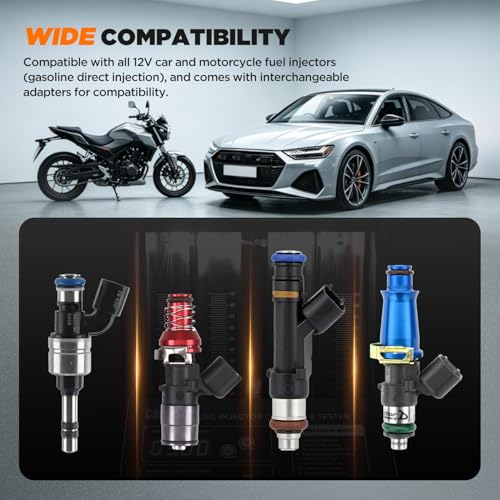 Fuel Injector Cleaner Machine 4 Cylinder Ultrasonic Fuel Injector Cleaner Tester 9 Test Modes Auto Fuel Injector Cleaner Tester Kit for 5V&12V Motorcycle Car Injectors