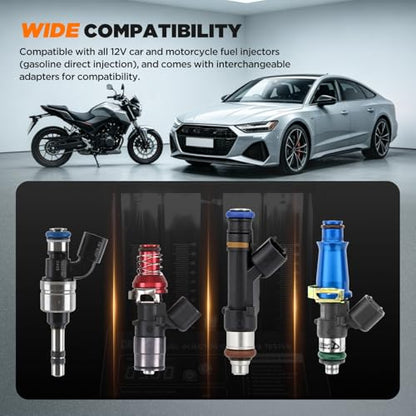 Fuel Injector Cleaner Machine 4 Cylinder Ultrasonic Fuel Injector Cleaner Tester 9 Test Modes Auto Fuel Injector Cleaner Tester Kit for 5V&12V Motorcycle Car Injectors