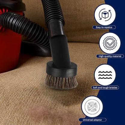 Horse Hair Vacuum Attachment (1.25 Inch) plus 1 3/8'' to 1 1/4'' Vacuum Hose Adapter: Soft Bristle Brush 32mm Vacuum Accessories for Car Detailing, Furniture, Blinds, Air Vents & Delicate Surfaces