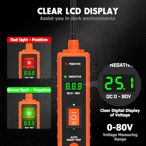 Power Circuit Probe Tester Kit, 6V-24V DC Test Light, Circuit Tester | Automotive Car Short Finder, Component Activation, Polarity Identify, Overload Protection, Voltage Tester 0.3v-80v