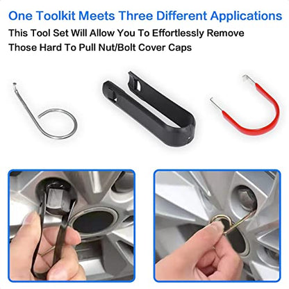 Pack of 3 Type Car Wheel Hub Bolt Nut Cover Removal Tool | Nut Caps Lug Puller Fit for Audi & VW or any Vehicle
