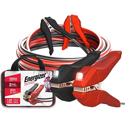 Energizer Jumper Cables for Car Battery with Built-in LED Lights, Heavy Duty Automotive Booster Cables for Jump Starting Dead or Weak Batteries - Carrying Bag Included (20-Feet (2-Gauge) - size: 20-Feet (2-Gauge)