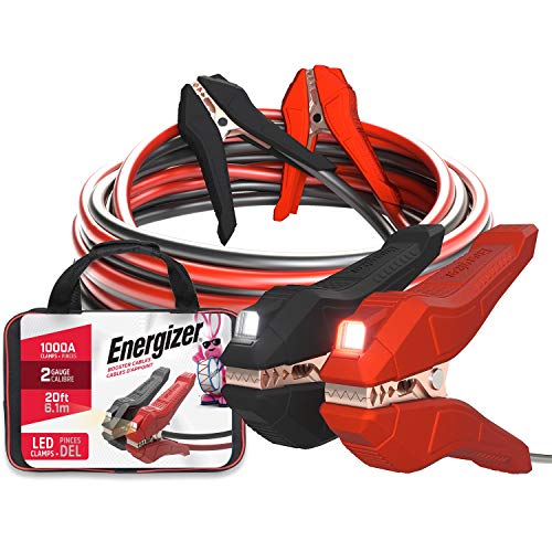 Energizer Jumper Cables for Car Battery with Built-in LED Lights, Heavy Duty Automotive Booster Cables for Jump Starting Dead or Weak Batteries - Carrying Bag Included (20-Feet (2-Gauge) - size: 20-Feet (2-Gauge)