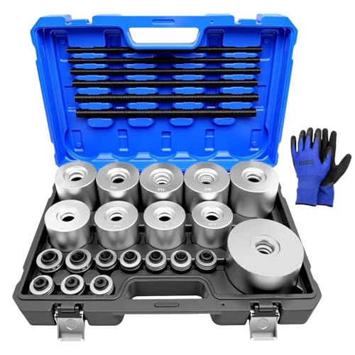 30Pcs Pull and Press Sleeve Kit, Bushing Press Kit for Most Engine Cars Vehicles, Universal Seal Bearing Bushing Removal Installation Tool Kit 6 Pulling Spindles with Nuts Case - color: 30 Pcs