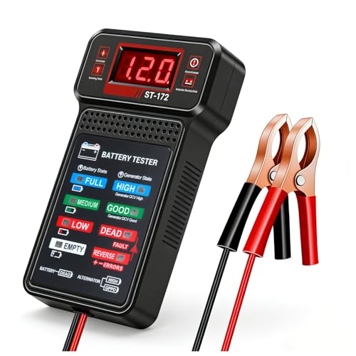 Car Battery Tester with LED Indicator & LCD Display,Battery Load Tester 12V Automotive with Alligator Clips,Universal Car Batteries and Alternator Testers for Most 12V Vechcles