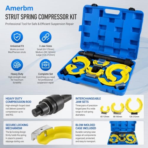 Coil Spring Compressor Tool Heavy Duty Strut Spring Compressor Set, 9921lbs MacPherson Strut Compressor Tool Automotive with 3 Pairs Interchanging Yokes, Universal Car Spring Compressor - style: With Carrying Case (Manual Use Only)