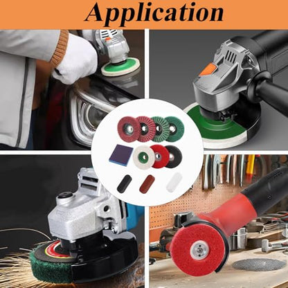 17PCS 4 Inch Buffering Wheels Polishing Kit with Compound for Angle Grinder,Includes 14Pcs Nylon Fiber Flap Disc & Wool Felt Polishing Wheel,3Pcs Buffing Compounds and Sanding Sponge - size: 4 Inch - 18pcs