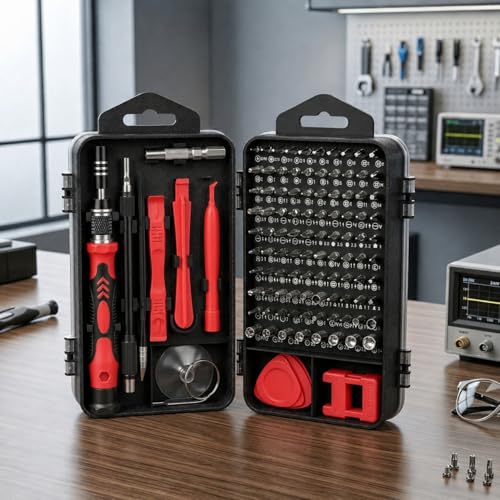Screwdriver Set Precision Repair Tool Kit with Magnetic Bits and Storage Case for Electronics and Household Use - color: Red