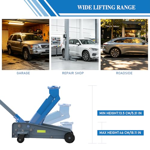LARBANKE 3 Ton (6,600 lbs) Heavy Duty Steel Floor Jack, Hydraulic Service Jack with Unique Reflective Tape, Rapid Lifting Range 5.31" to 18.11" for Sedans, Coupes, Compact SUVs and Pickups