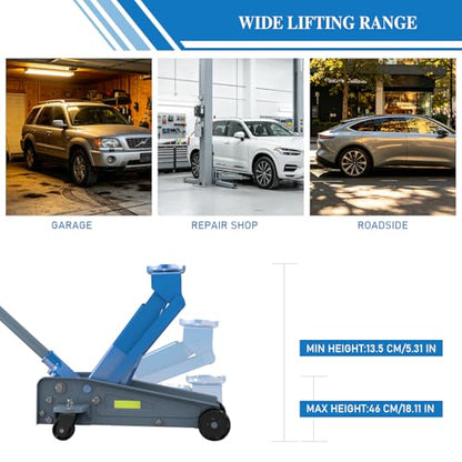 LARBANKE 3 Ton (6,600 lbs) Heavy Duty Steel Floor Jack, Hydraulic Service Jack with Unique Reflective Tape, Rapid Lifting Range 5.31" to 18.11" for Sedans, Coupes, Compact SUVs and Pickups