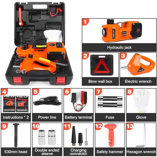 3-in-1 Electric Hydraulic Car Jack Kit – The Ultimate CarJack Electric for Effortless Tire Changing, Robust 5 Ton 12V Jack with LED & Impact Wrench, Designed for Cars, SUVs, and Trucks - size: LED 5T