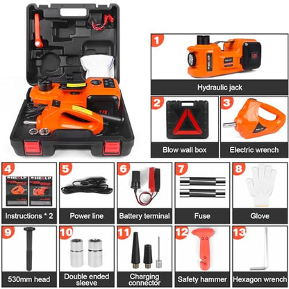 3-in-1 Electric Hydraulic Car Jack Kit – The Ultimate CarJack Electric for Effortless Tire Changing, Robust 5 Ton 12V Jack with LED & Impact Wrench, Designed for Cars, SUVs, and Trucks - size: LED 5T