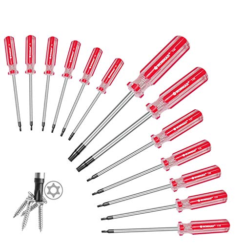 13-Piece Magnetic Torx Screwdrivers Set, Security Tamper Proof, T4、T5、T6、T7、T8、T9、T10、T15、T20、T25、T27、T30、T40 (red)